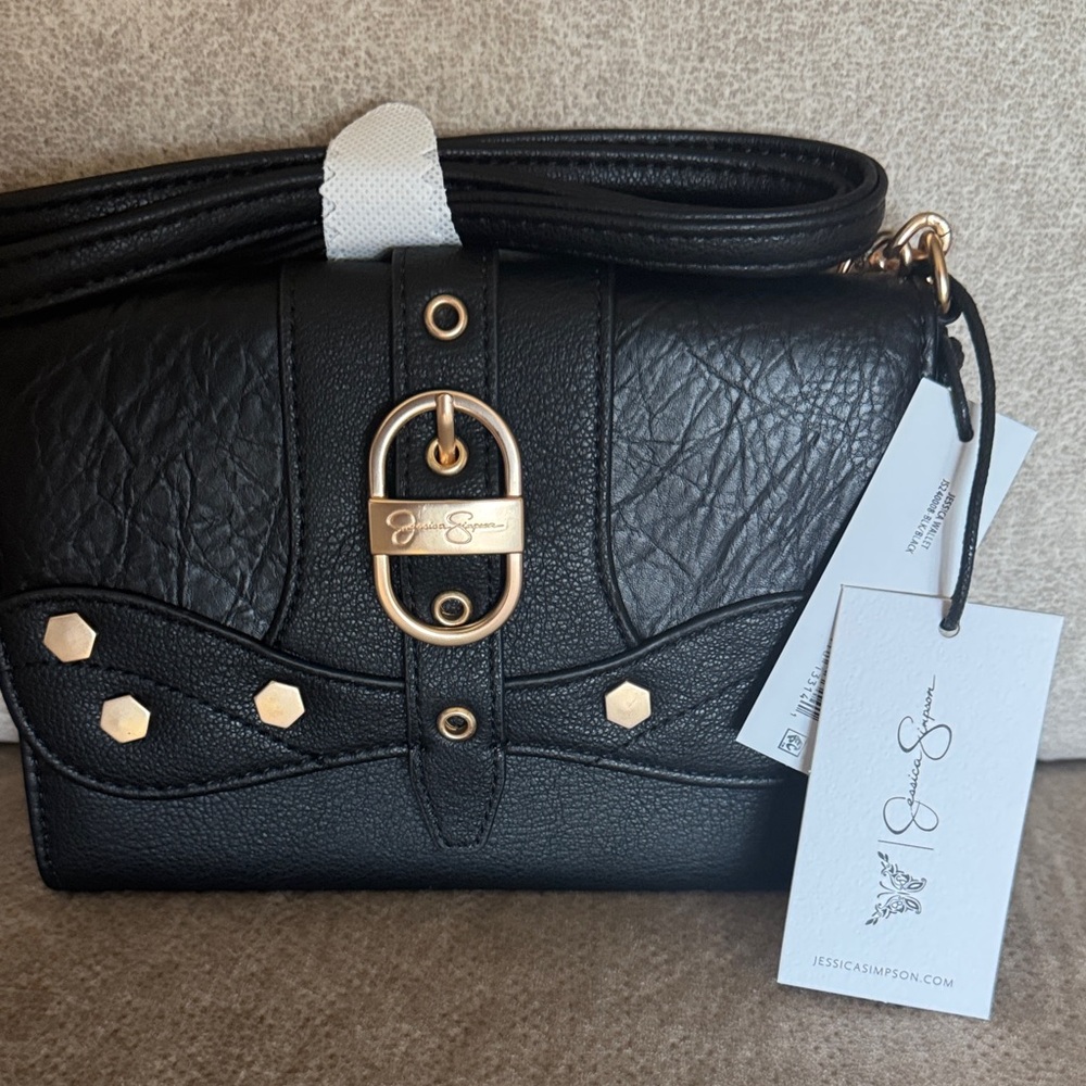 Jessica Simpson Black Crossbody Bag with Gold Accents